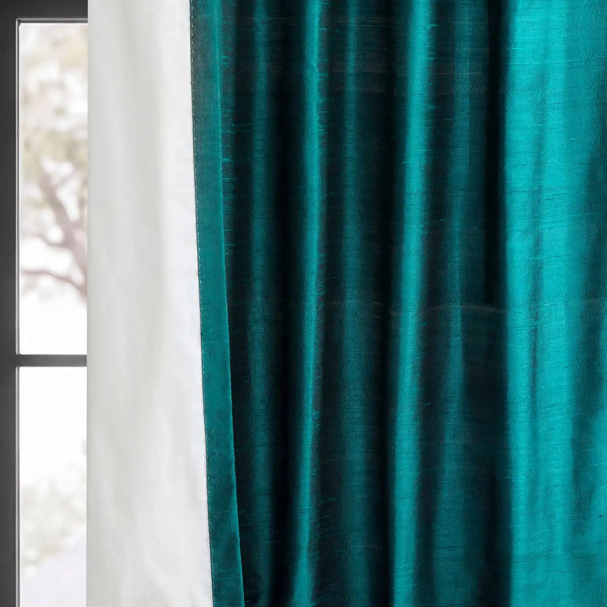Empress Teal Textured Dupioni Silk Room Darkening Curtain