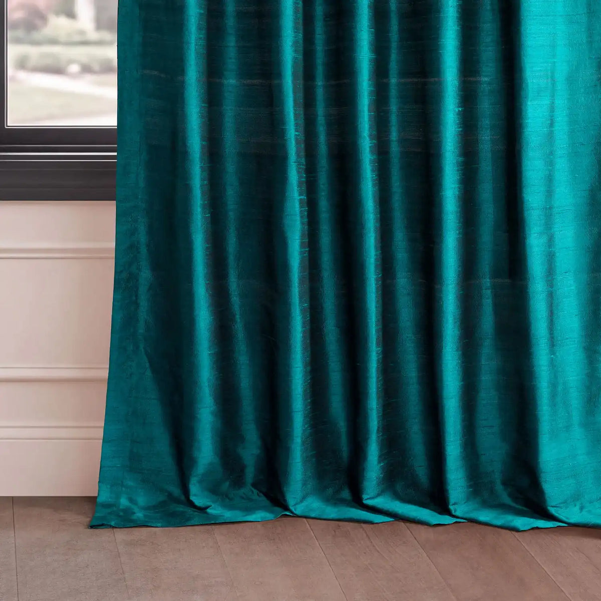Empress Teal Textured Dupioni Silk Room Darkening Curtain