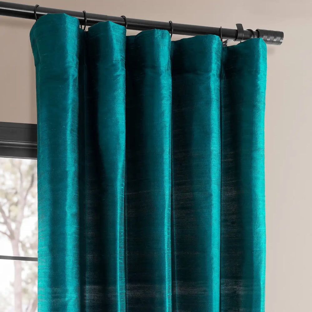 Empress Teal Textured Dupioni Silk Room Darkening Curtain