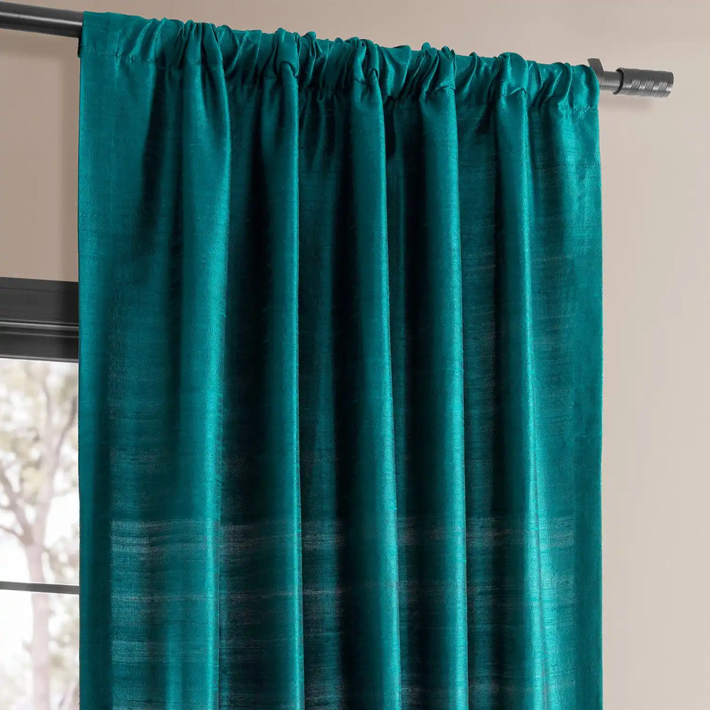 Empress Teal Textured Dupioni Silk Room Darkening Curtain