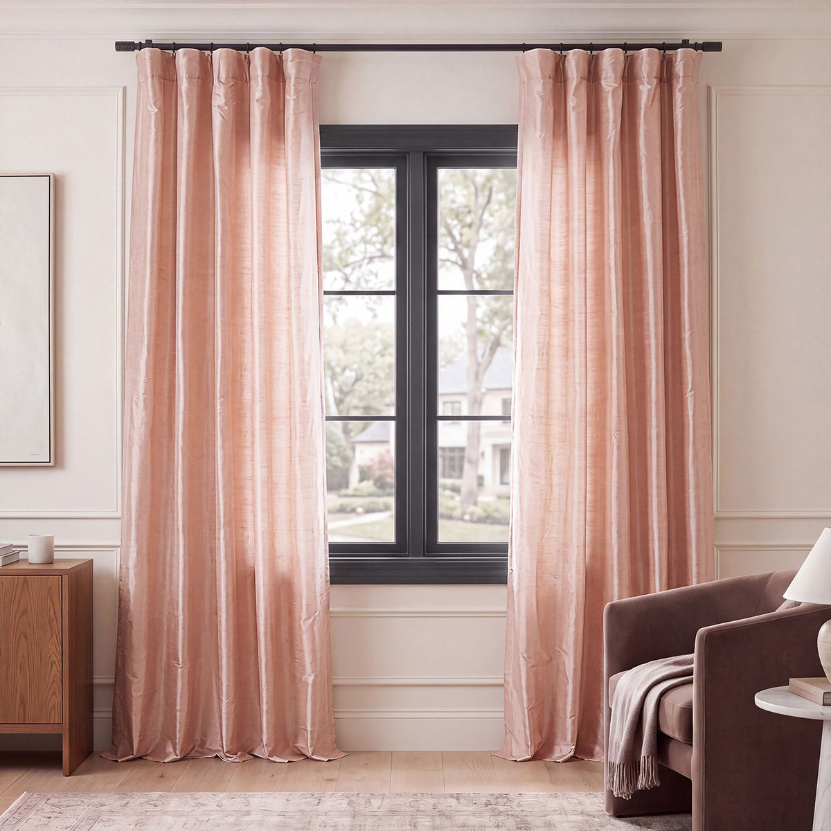 Truffle Pink Textured Dupioni Silk Room Darkening Curtain