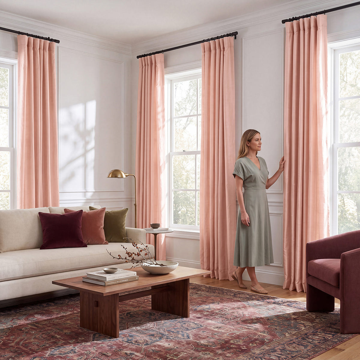 Truffle Pink Textured Dupioni Silk Room Darkening Curtain