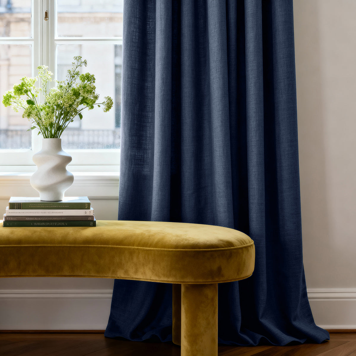 Noble Navy Dune Textured Cotton Custom Curtain