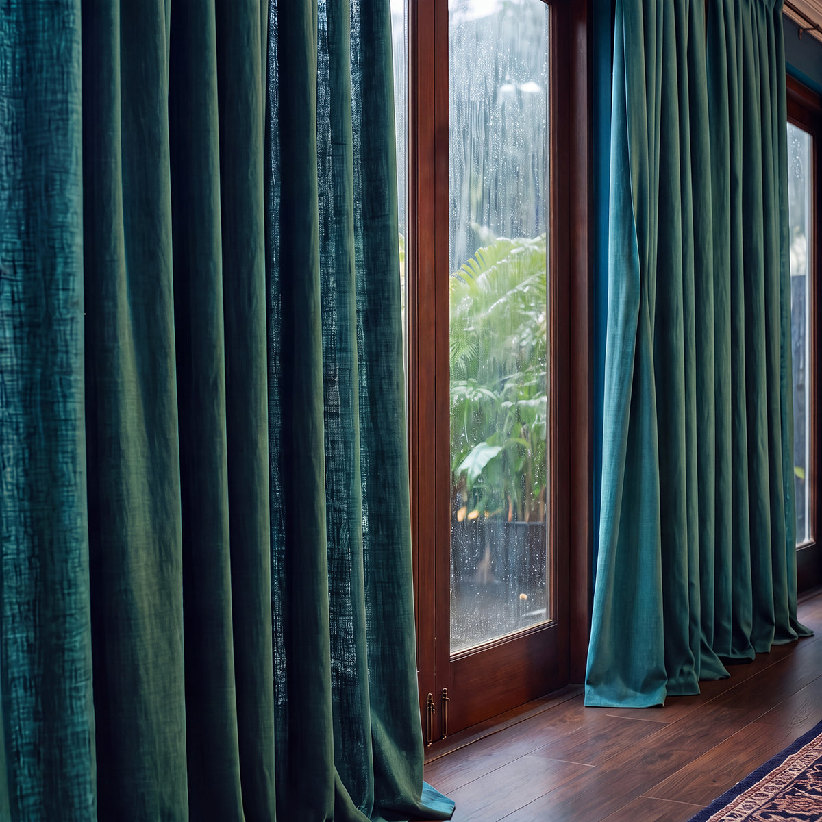 Dark Teal Dune Textured Cotton Custom Curtain