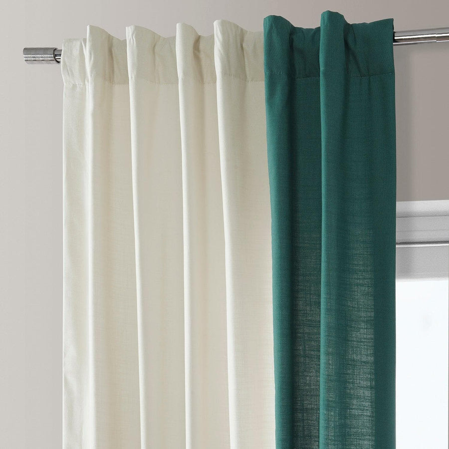 Cream & Dark Teal Green Bold Frame Bordered Dune Textured Cotton Curtain - HalfPriceDrapes.com