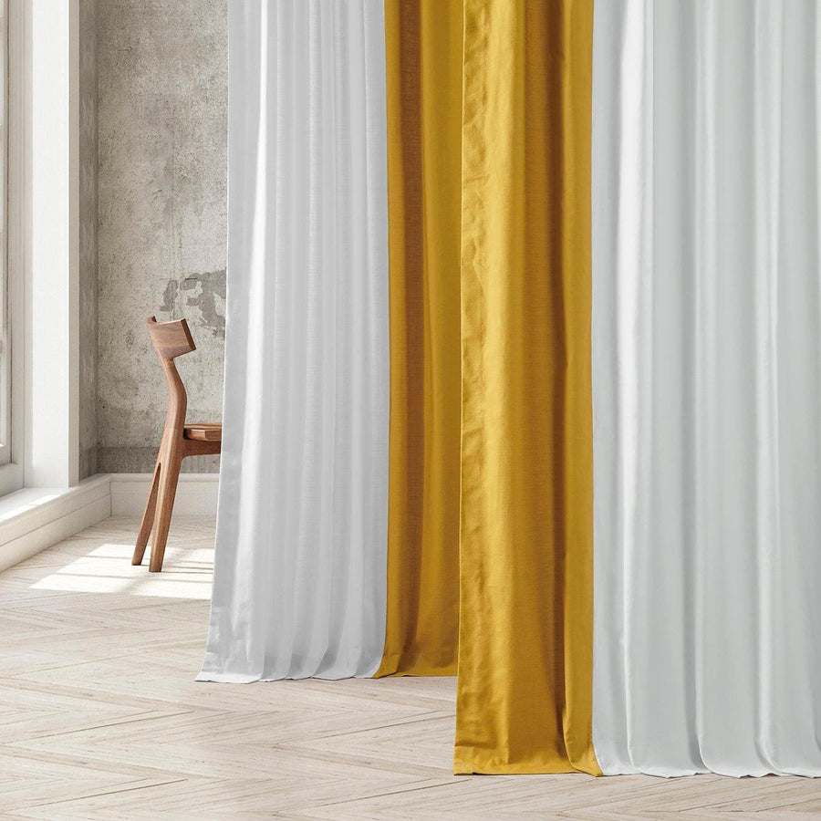 White & Orchre Bold Frame Bordered Dune Textured Cotton Curtain - HalfPriceDrapes.com