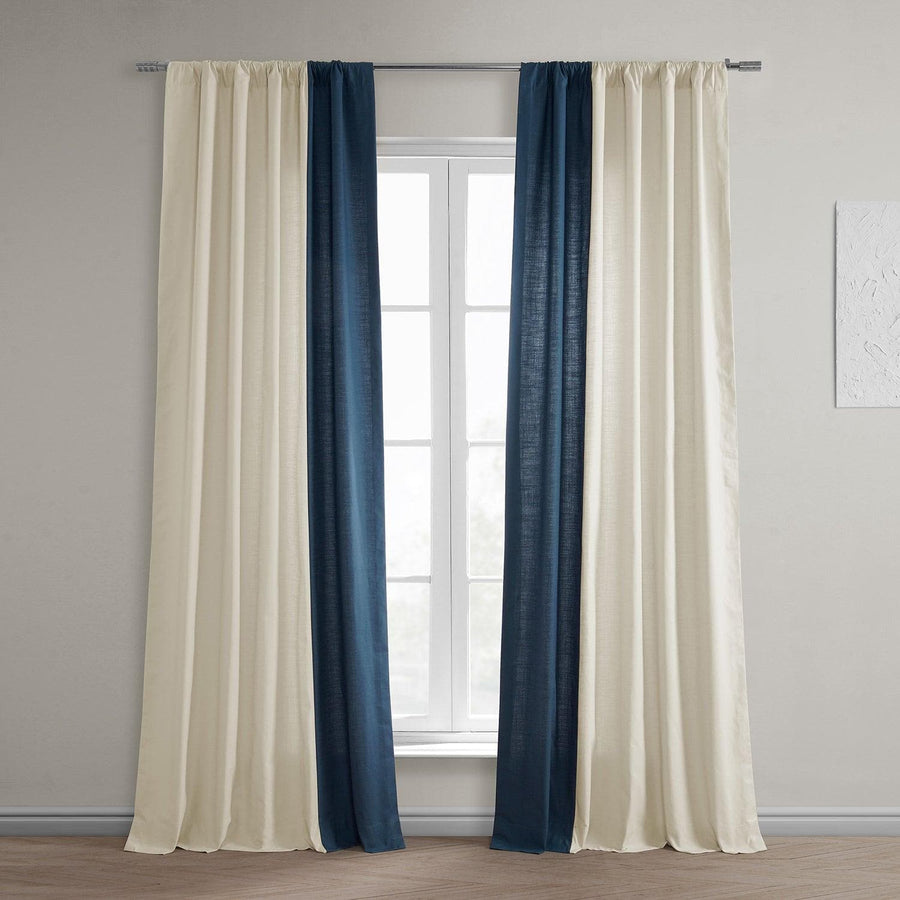 Beige & Navy Bold Frame Bordered Dune Textured Cotton Curtain - HalfPriceDrapes.com
