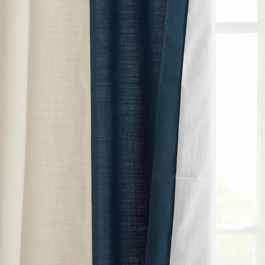 Beige & Navy Bold Frame Bordered Dune Textured Cotton Curtain - HalfPriceDrapes.com
