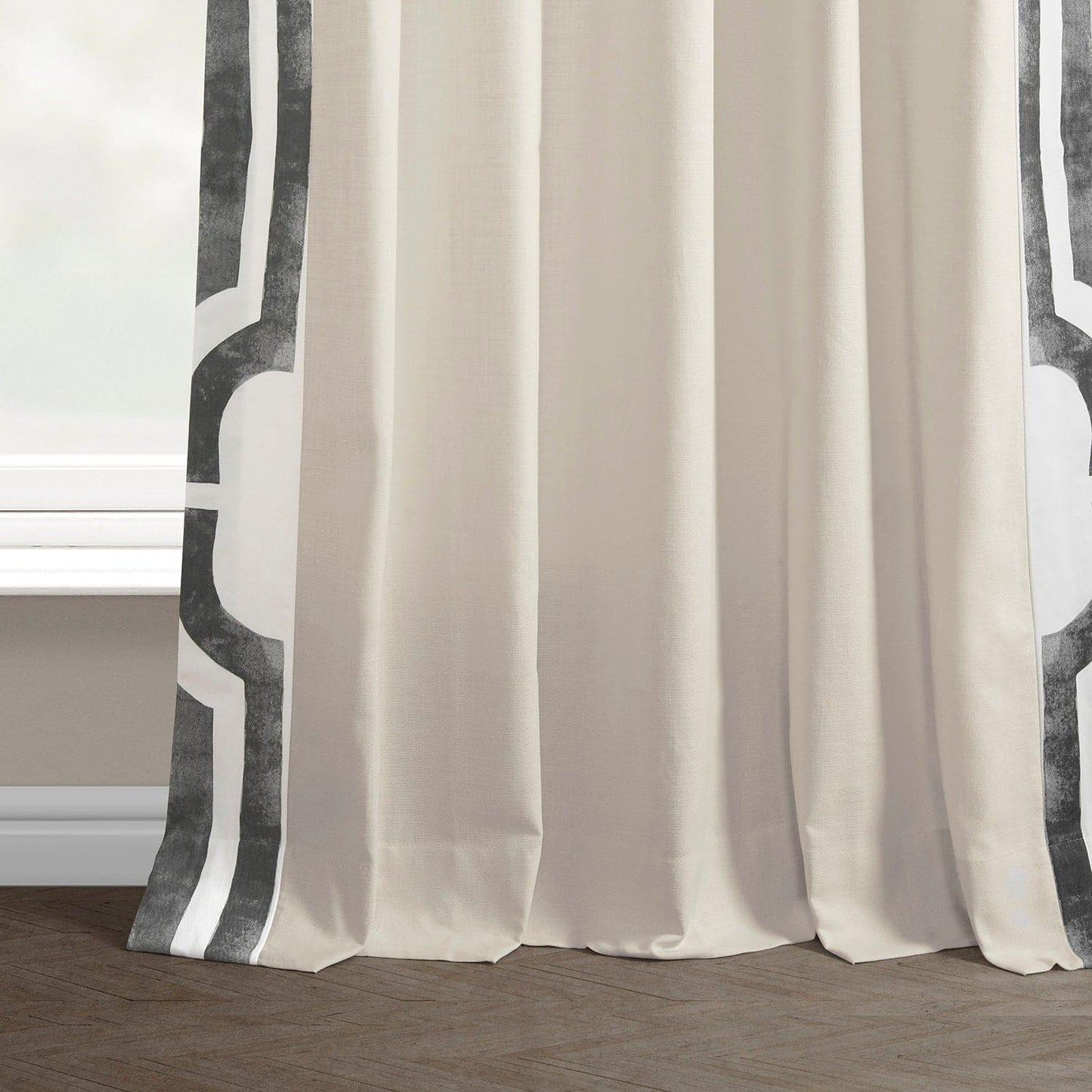 Mecca Grey Bordered Cotton Curtain - HalfPriceDrapes.com