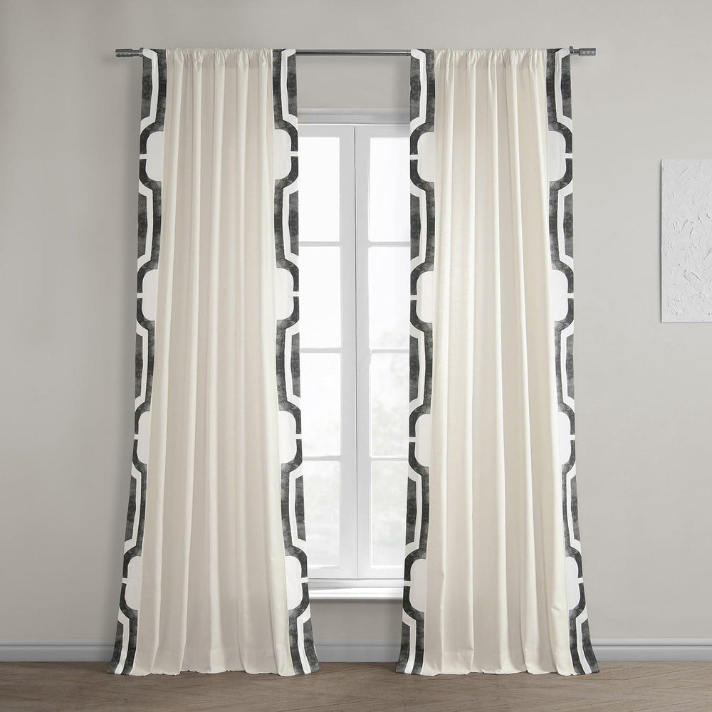 Mecca Grey Bordered Cotton Curtain - HalfPriceDrapes.com