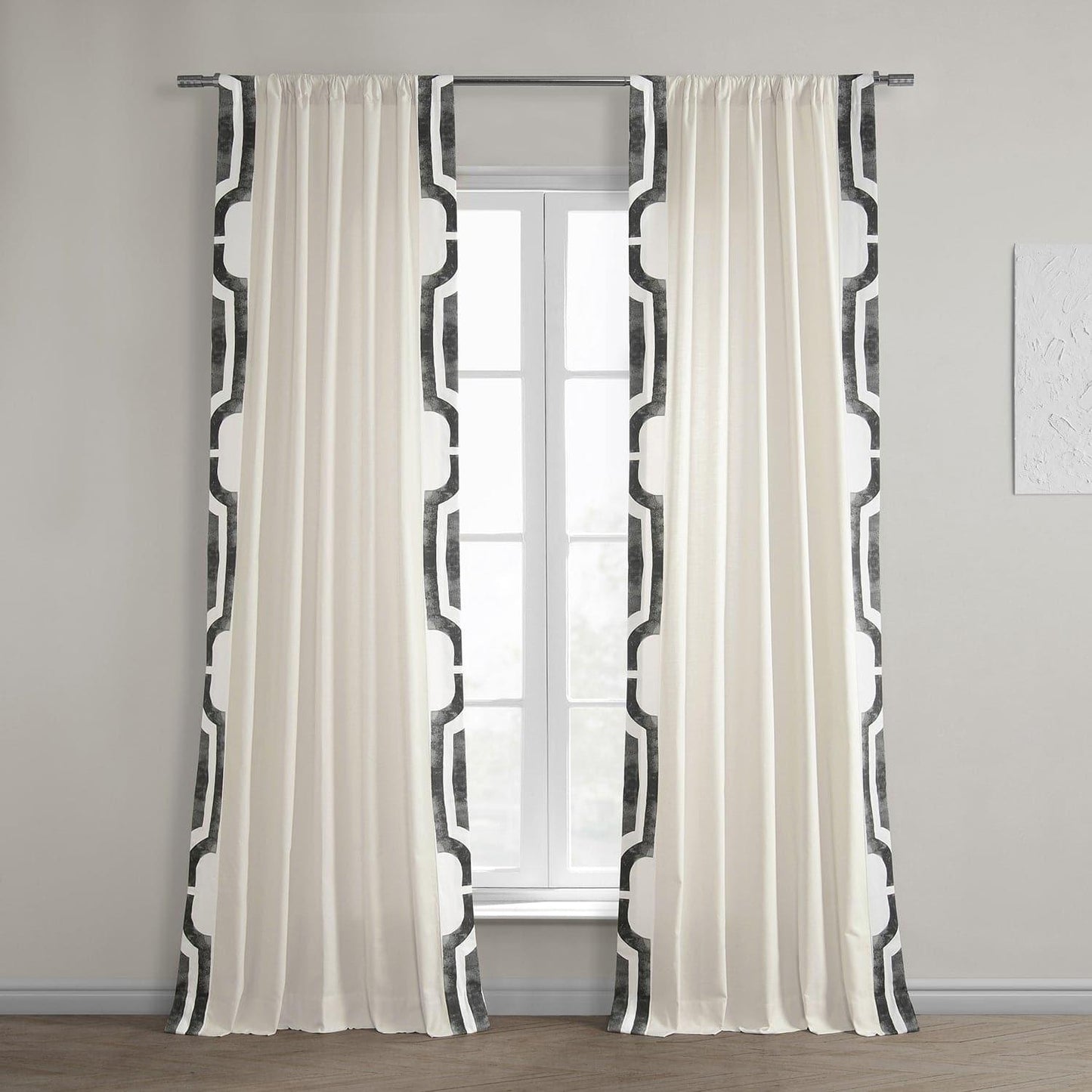 Mecca Grey Bordered Cotton Curtain - HalfPriceDrapes.com