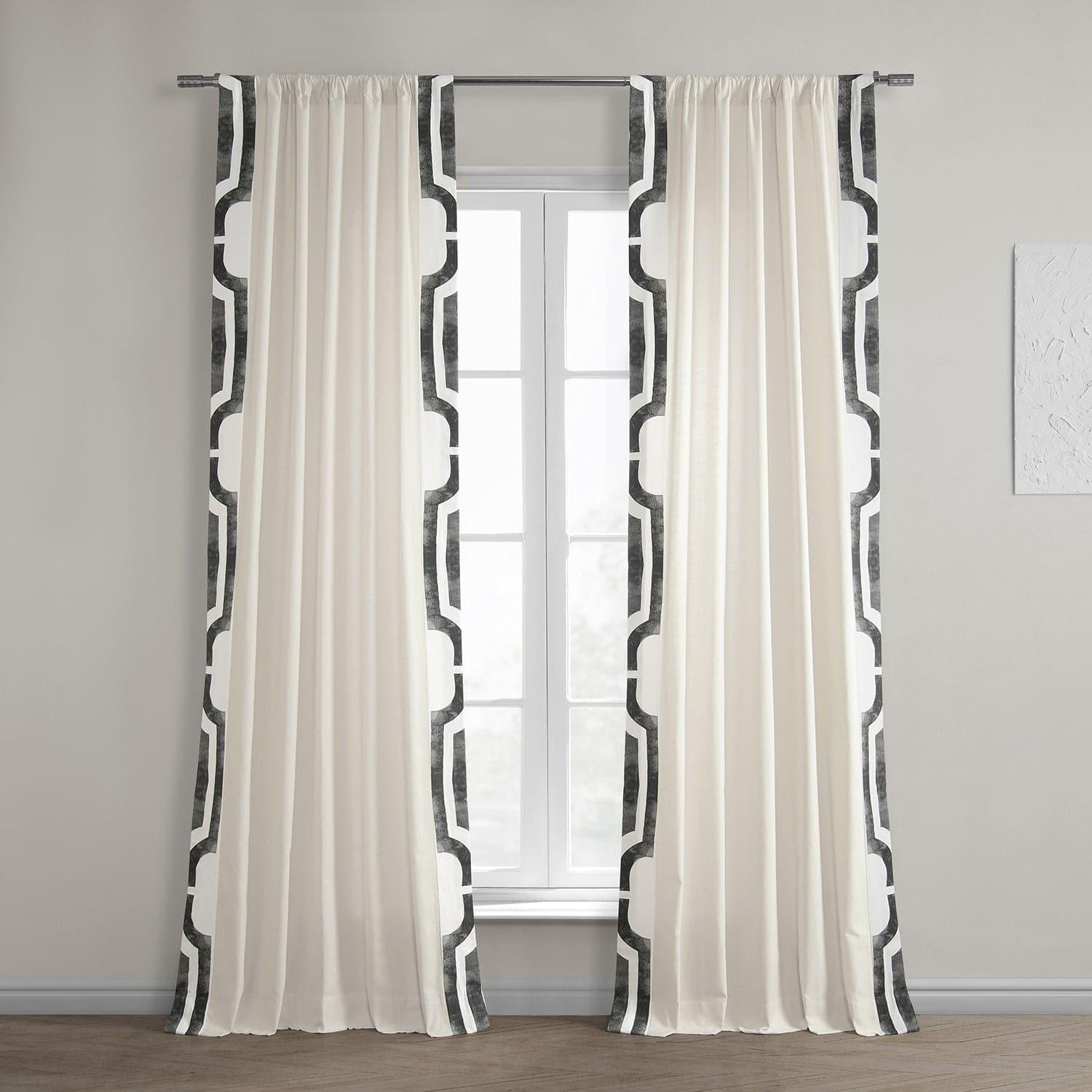 Mecca Grey Bordered Cotton Curtain - HalfPriceDrapes.com