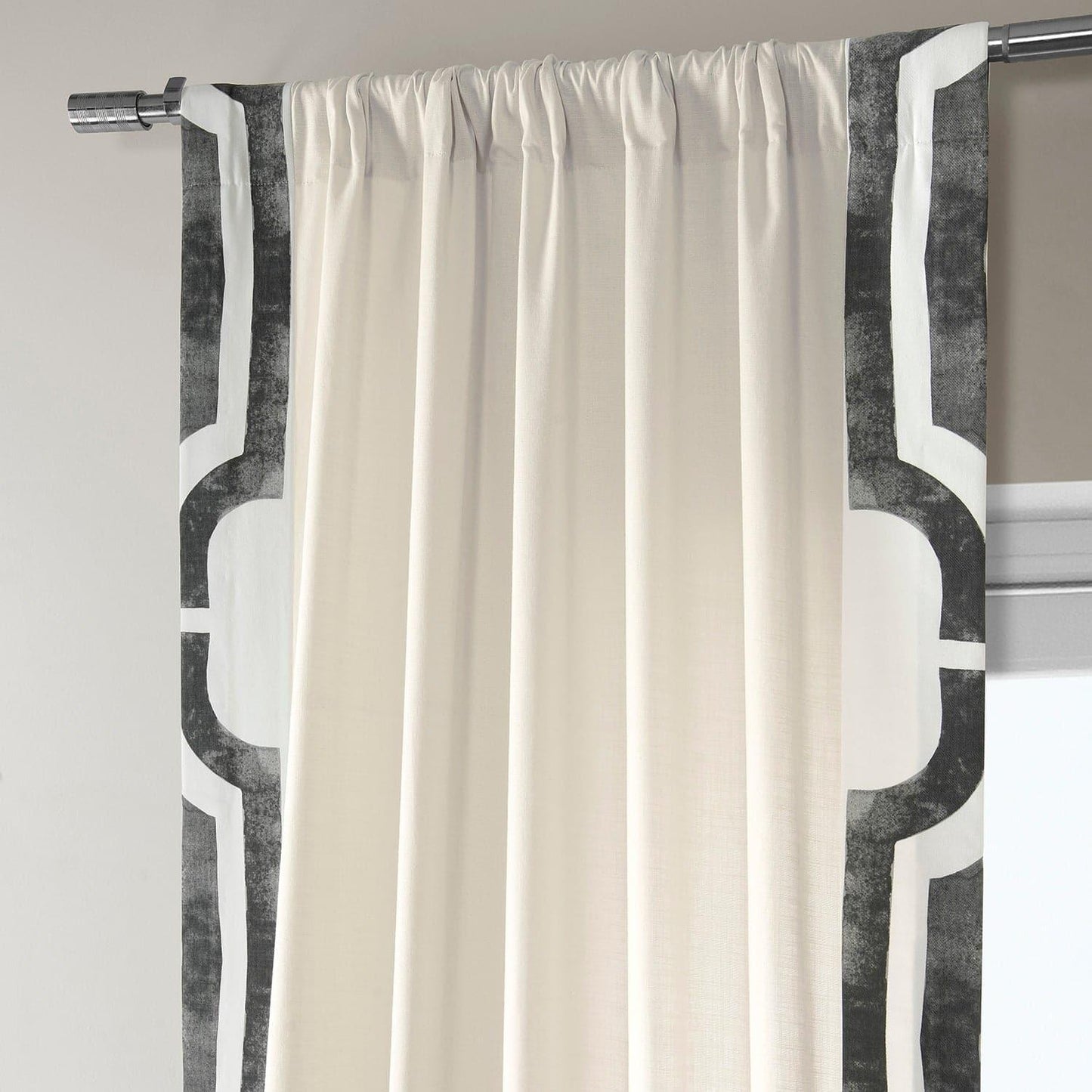 Mecca Grey Bordered Cotton Curtain - HalfPriceDrapes.com