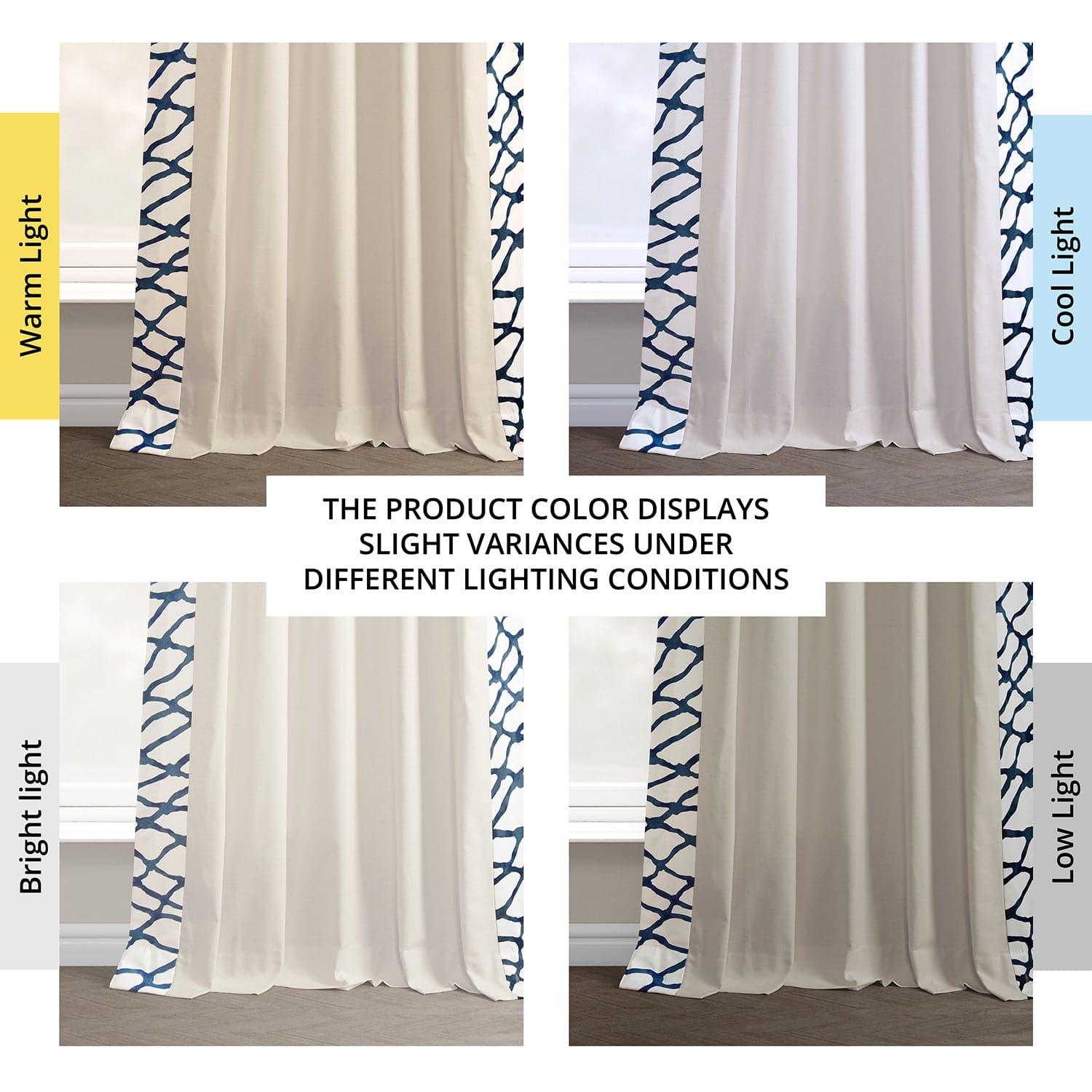 Ellis Blue Bordered Cotton Curtain - HalfPriceDrapes.com