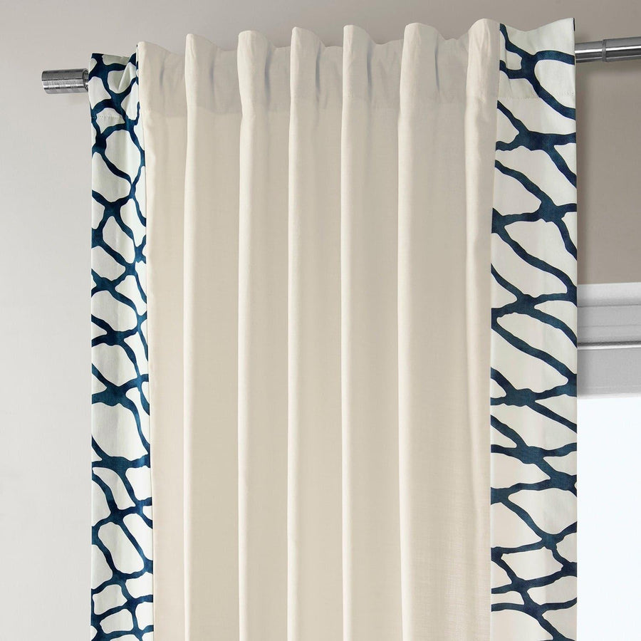 Ellis Blue Bordered Cotton Curtain - HalfPriceDrapes.com