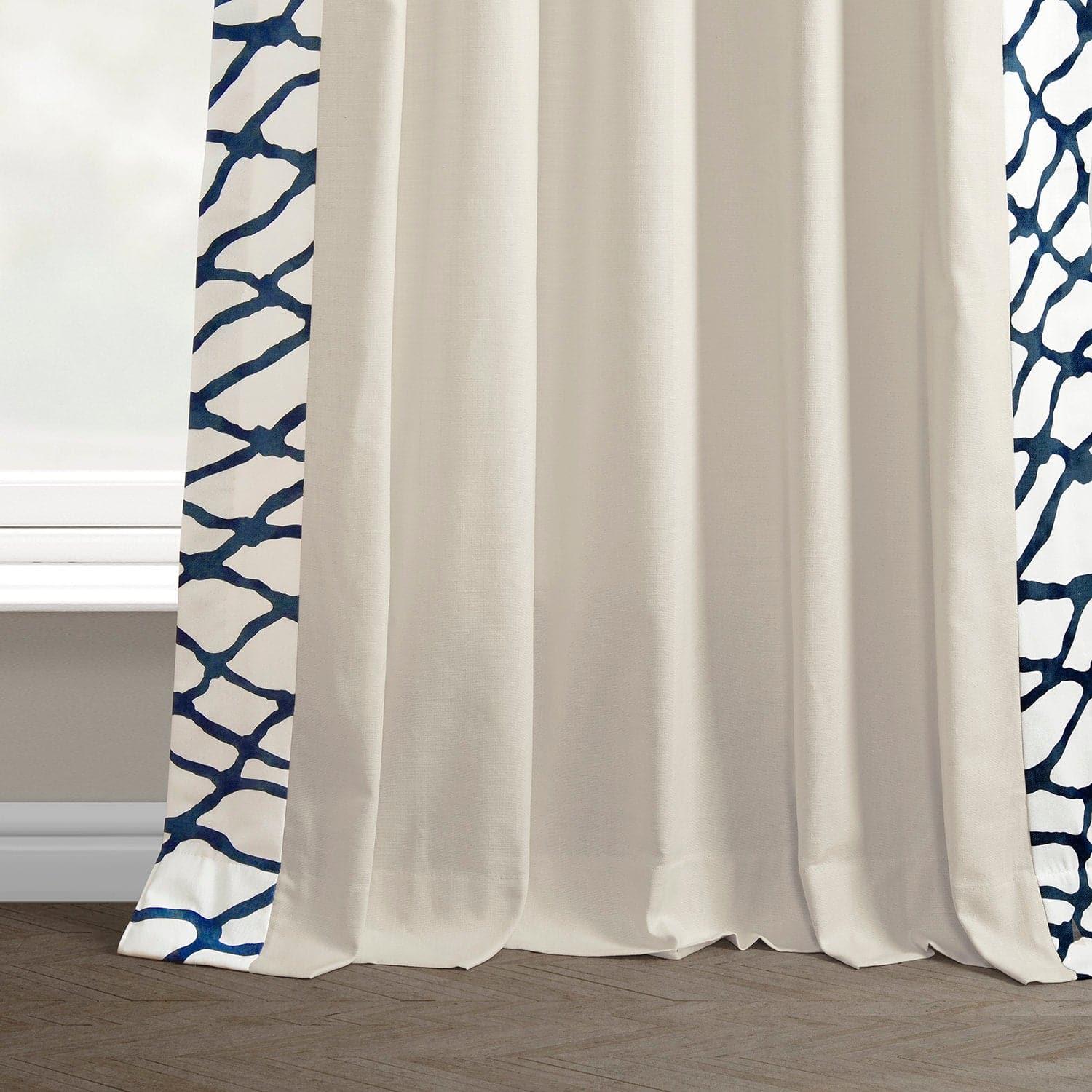 Ellis Blue Bordered Cotton Curtain - HalfPriceDrapes.com