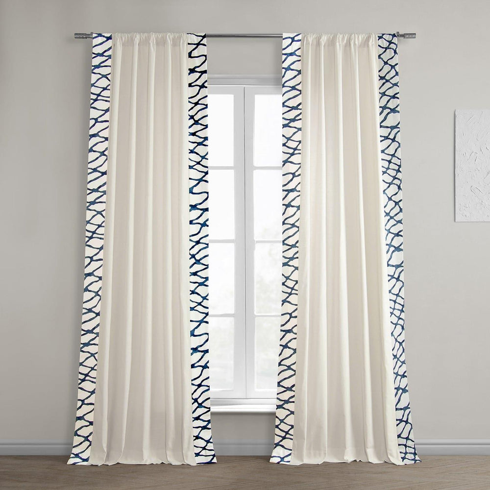 Ellis Blue Bordered Cotton Curtain - HalfPriceDrapes.com