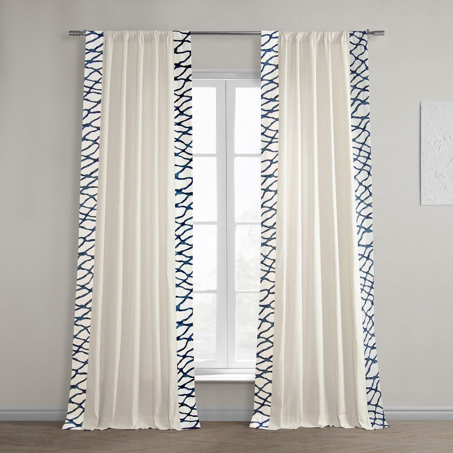 Ellis Blue Bordered Cotton Curtain - HalfPriceDrapes.com