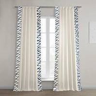 Ellis Blue Bordered Cotton Curtain - HalfPriceDrapes.com