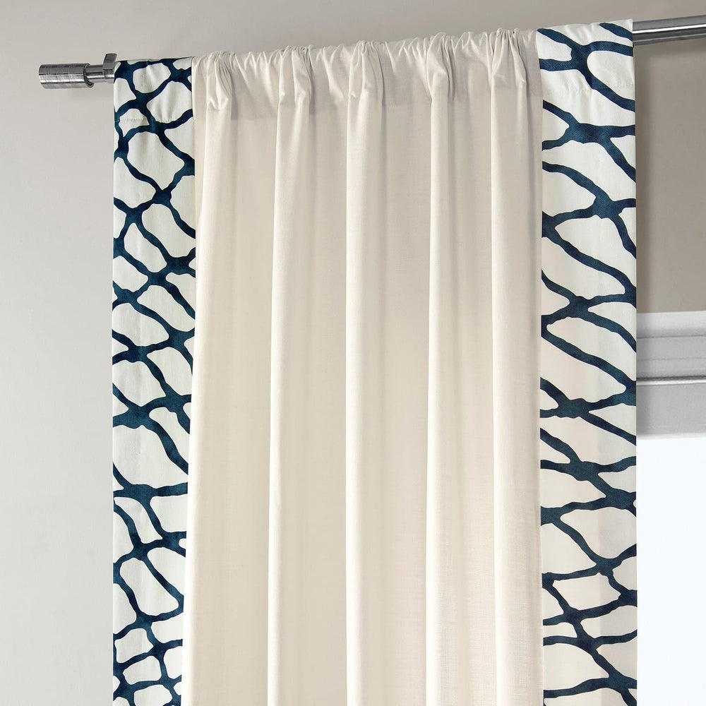 Ellis Blue Bordered Cotton Curtain - HalfPriceDrapes.com