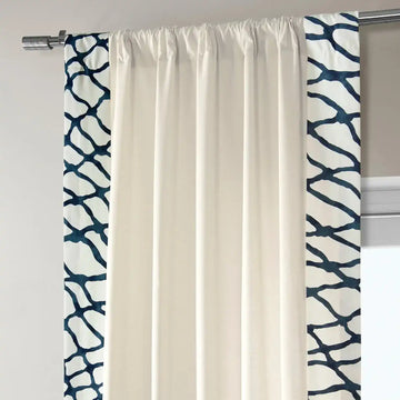 Ellis Blue Bordered Cotton Curtain - HalfPriceDrapes.com