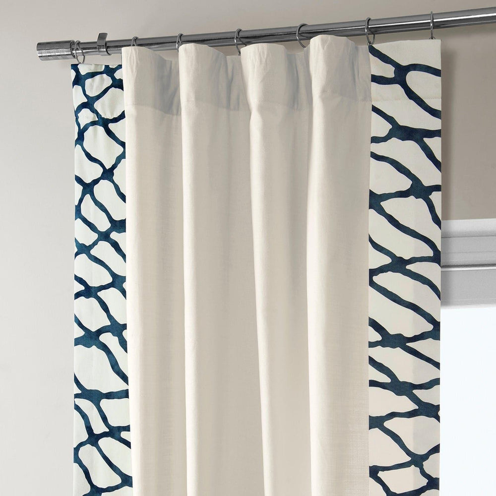 Ellis Blue Bordered Cotton Curtain - HalfPriceDrapes.com