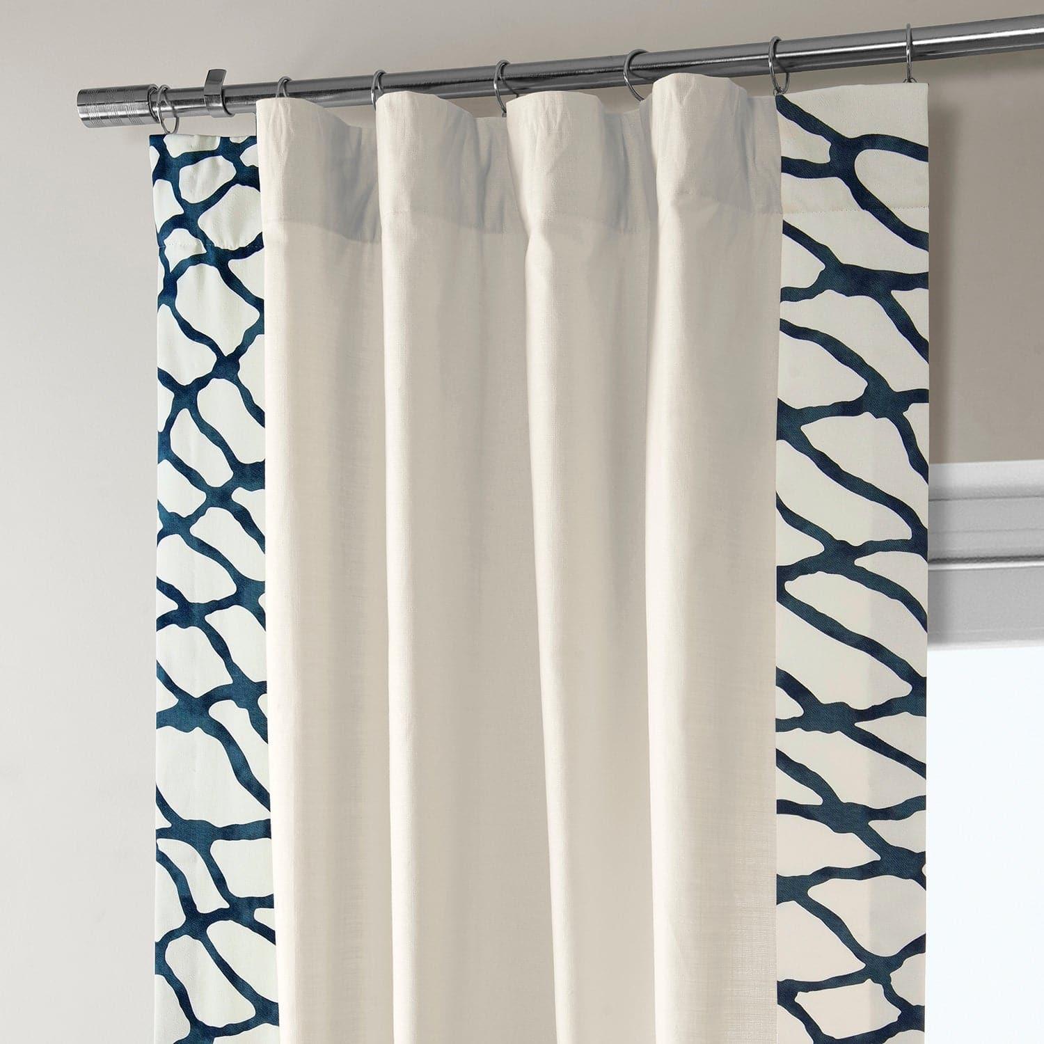 Ellis Blue Bordered Cotton Curtain - HalfPriceDrapes.com
