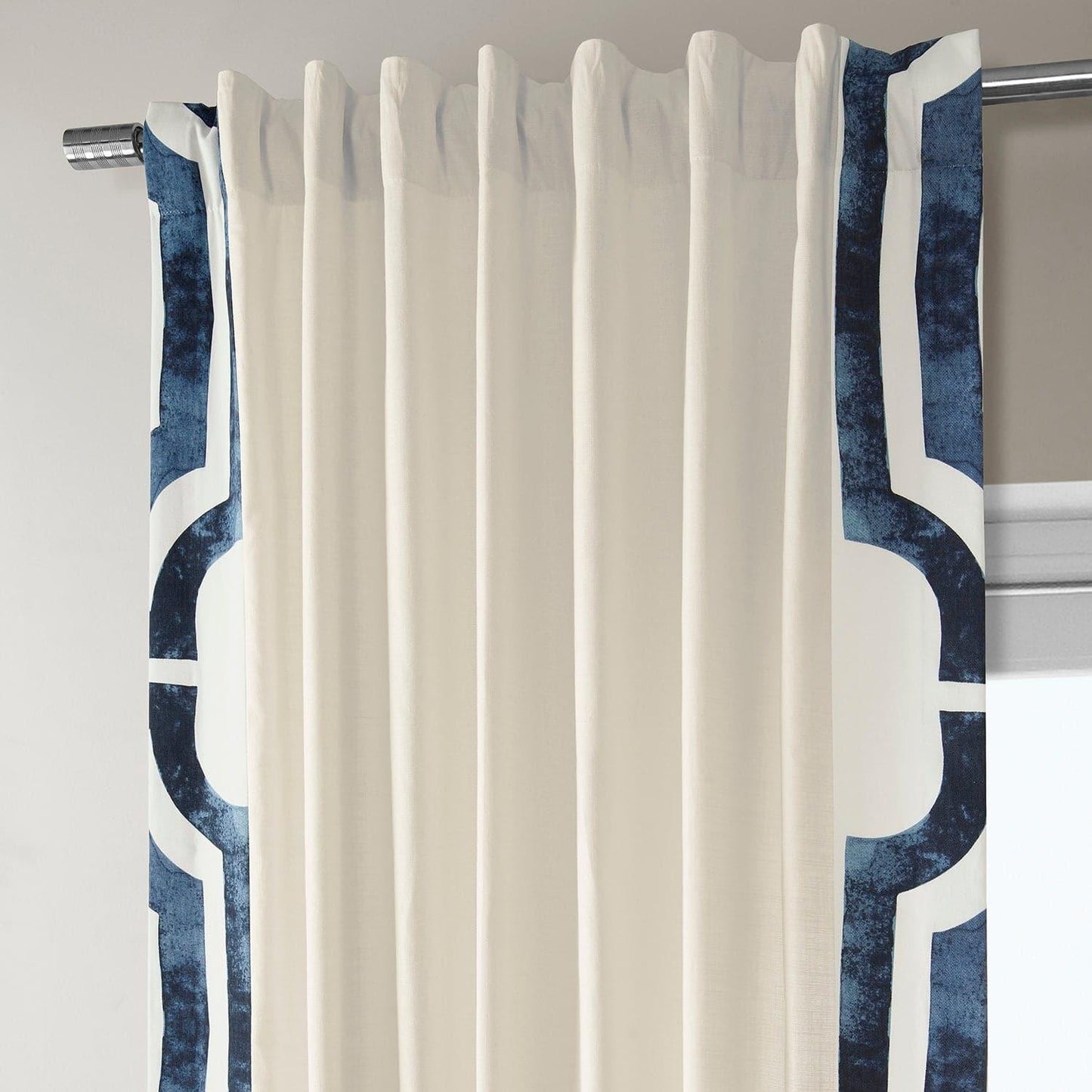 Mecca Blue Bordered Cotton Curtain - HalfPriceDrapes.com