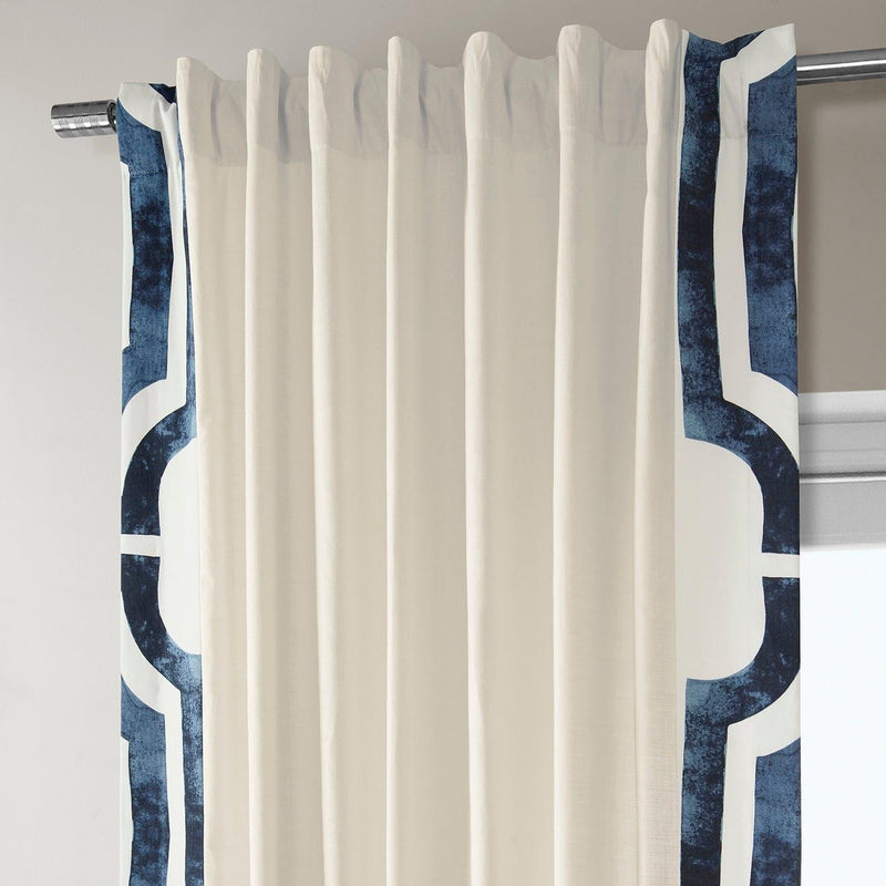 Mecca Blue Bordered Cotton Curtain - HalfPriceDrapes.com