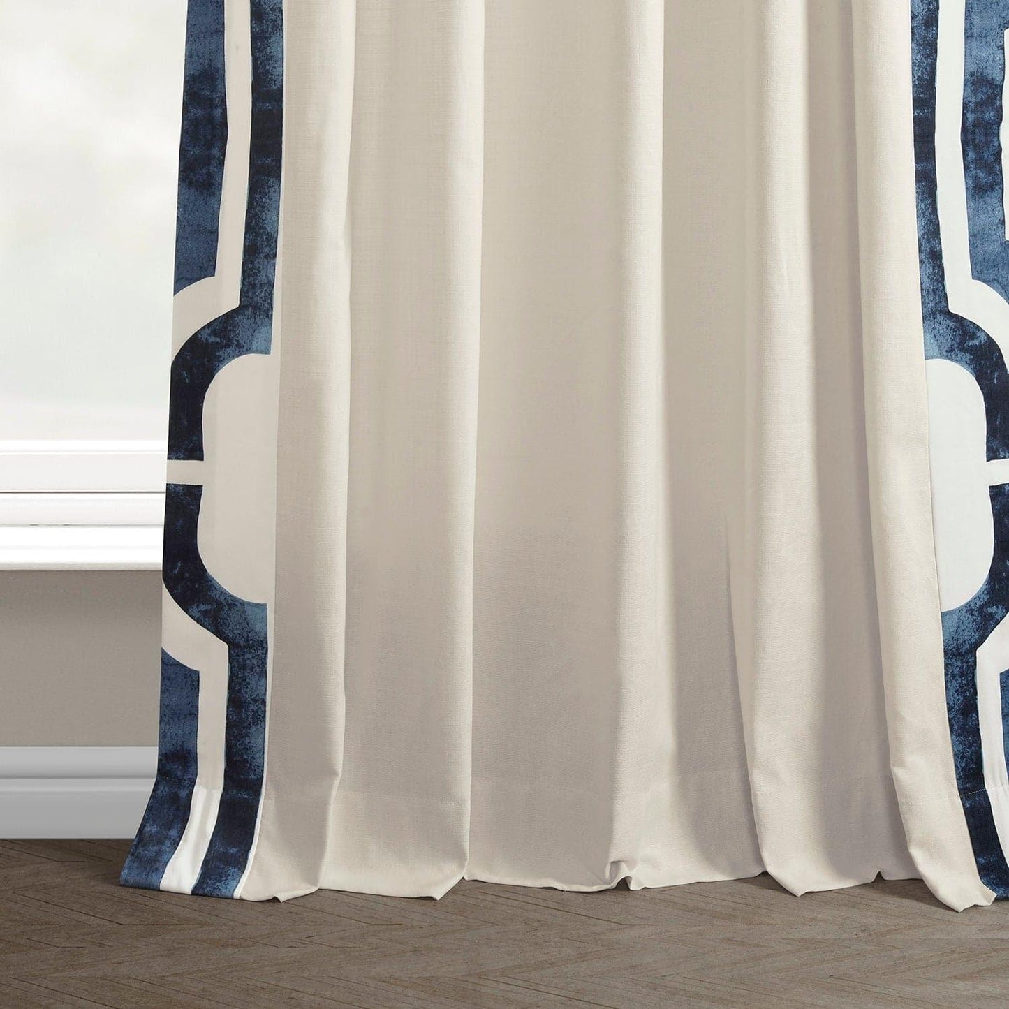Mecca Blue Bordered Cotton Curtain - HalfPriceDrapes.com