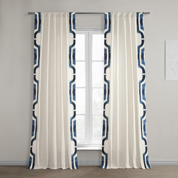 Mecca Blue Bordered Cotton Curtain