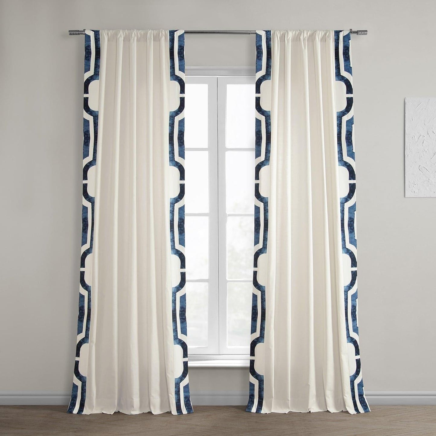 Mecca Blue Bordered Cotton Curtain - HalfPriceDrapes.com