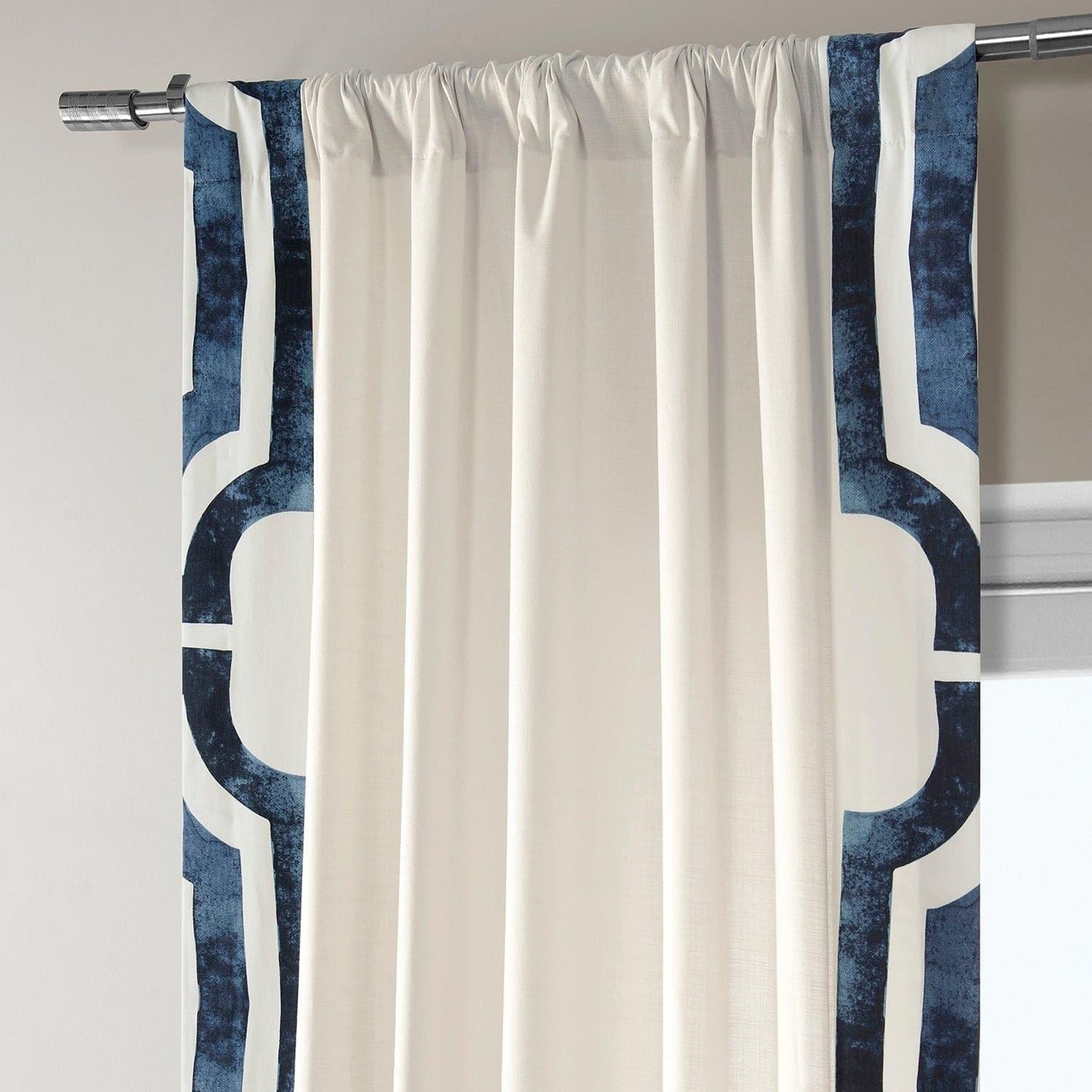 Mecca Blue Bordered Cotton Curtain - HalfPriceDrapes.com
