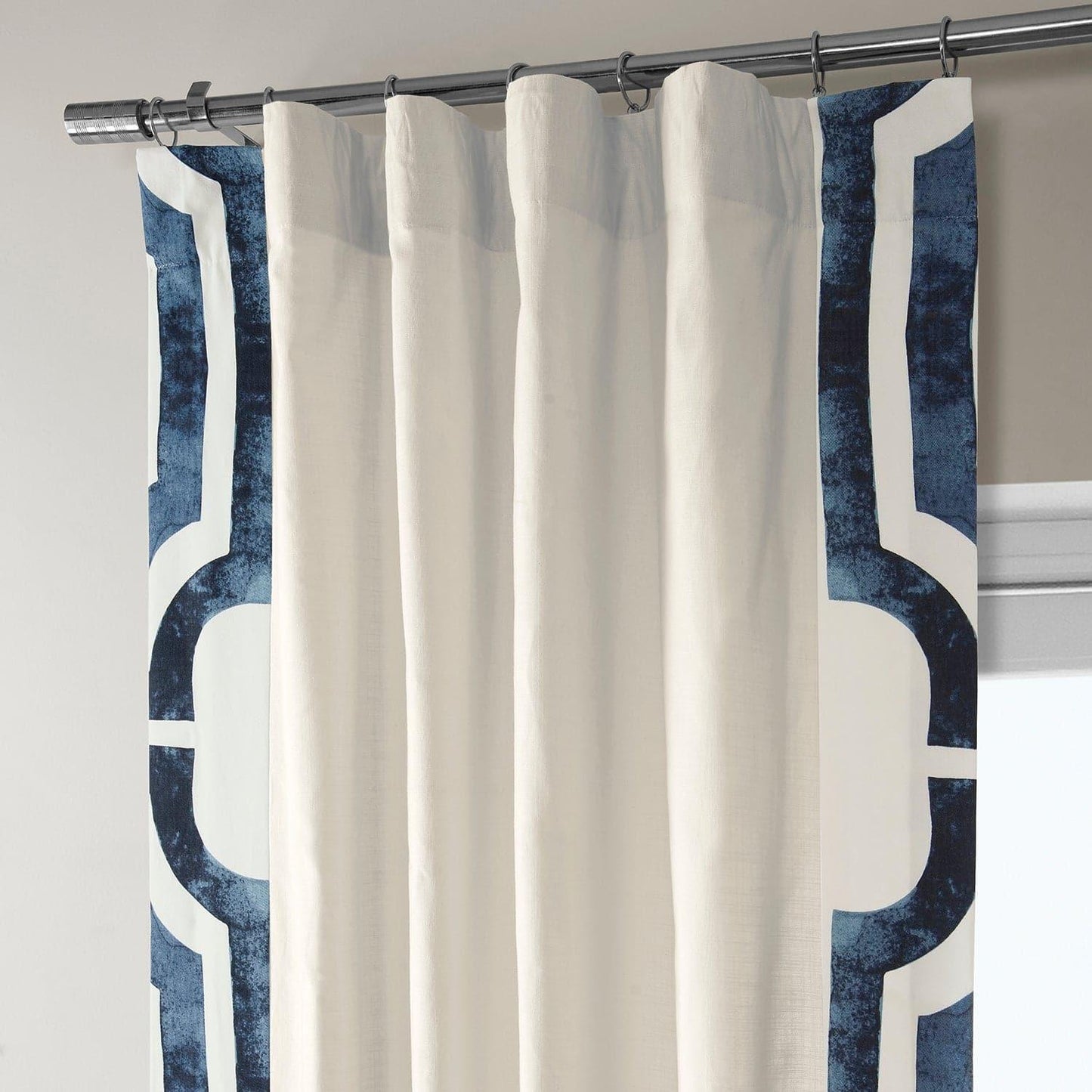 Mecca Blue Bordered Cotton Curtain - HalfPriceDrapes.com