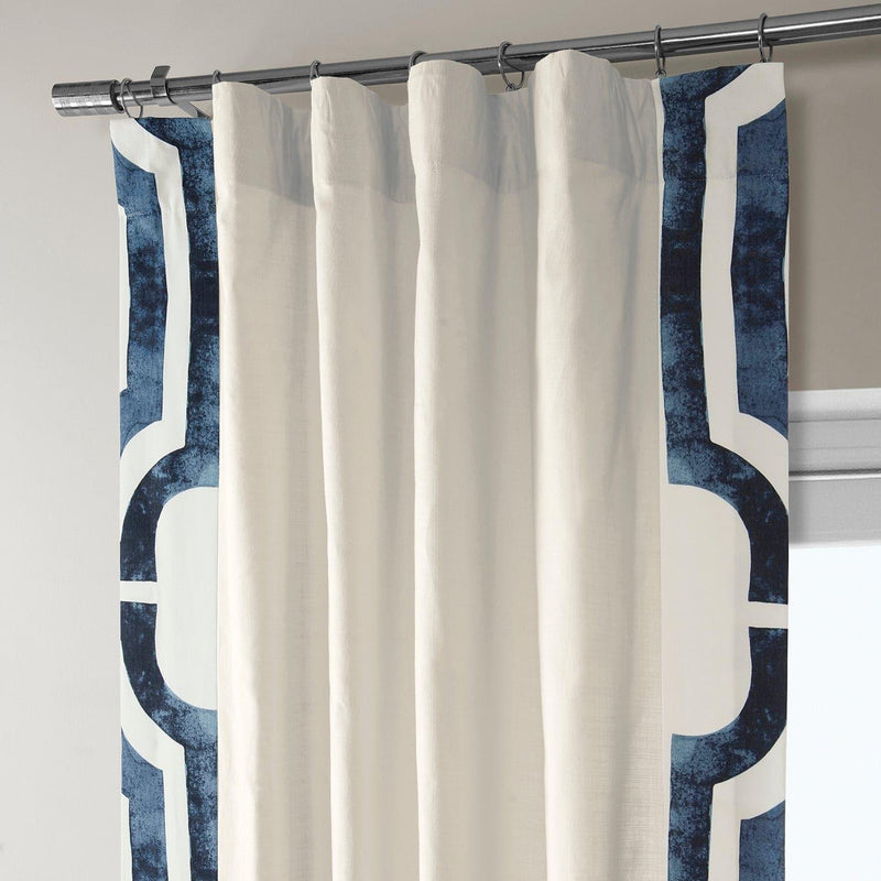Mecca Blue Bordered Cotton Curtain - HalfPriceDrapes.com