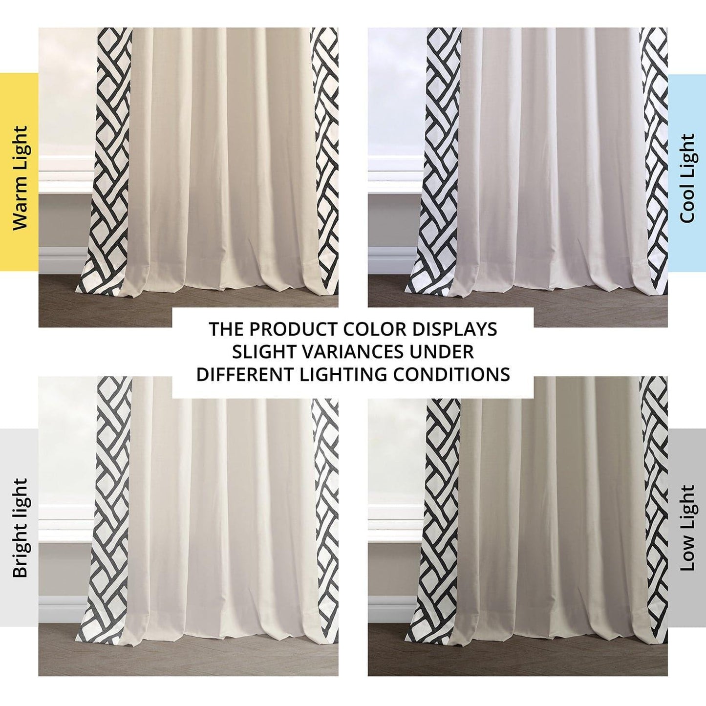 Garden Path Black Bordered Cotton Curtain - HalfPriceDrapes.com