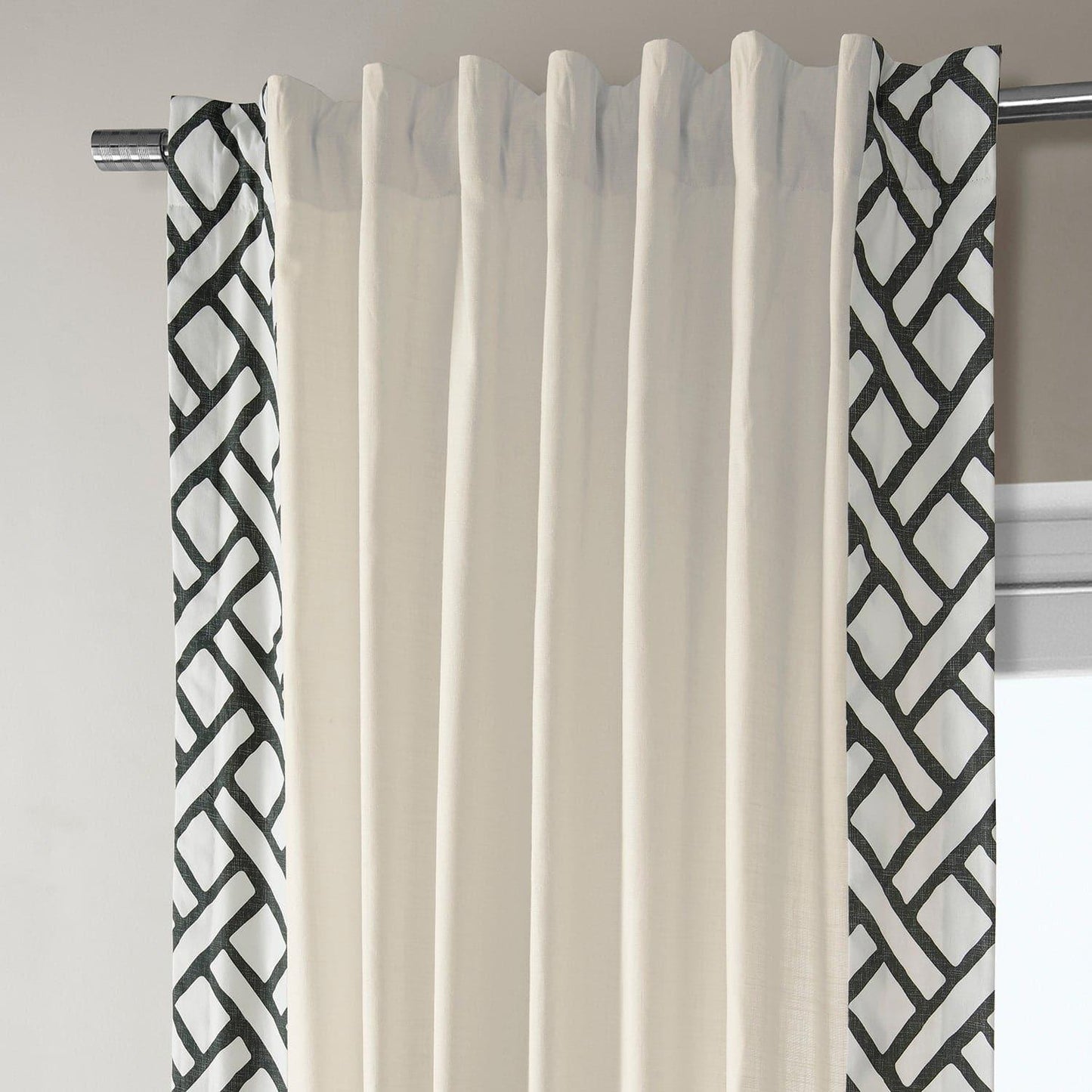 Garden Path Black Bordered Cotton Curtain - HalfPriceDrapes.com