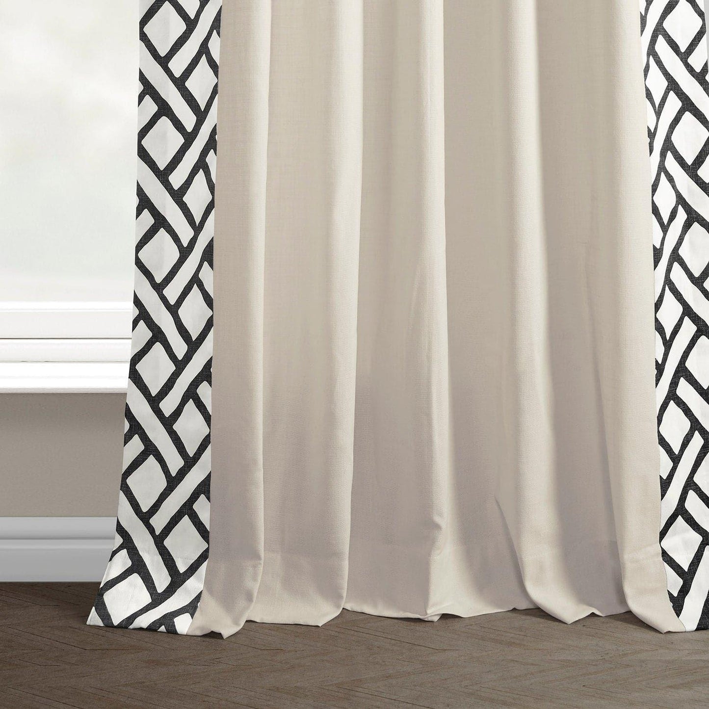 Garden Path Black Bordered Cotton Curtain - HalfPriceDrapes.com