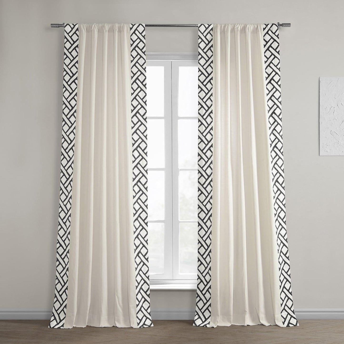 Garden Path Black Bordered Cotton Curtain - HalfPriceDrapes.com