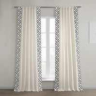 Garden Path Black Bordered Cotton Curtain - HalfPriceDrapes.com