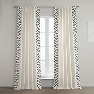 Garden Path Black Bordered Cotton Curtain - HalfPriceDrapes.com