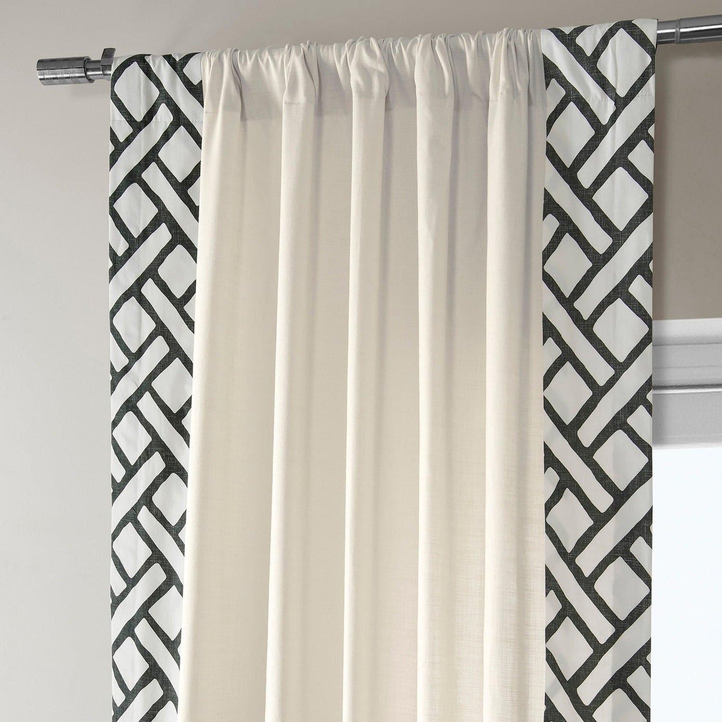 Garden Path Black Bordered Cotton Curtain - HalfPriceDrapes.com