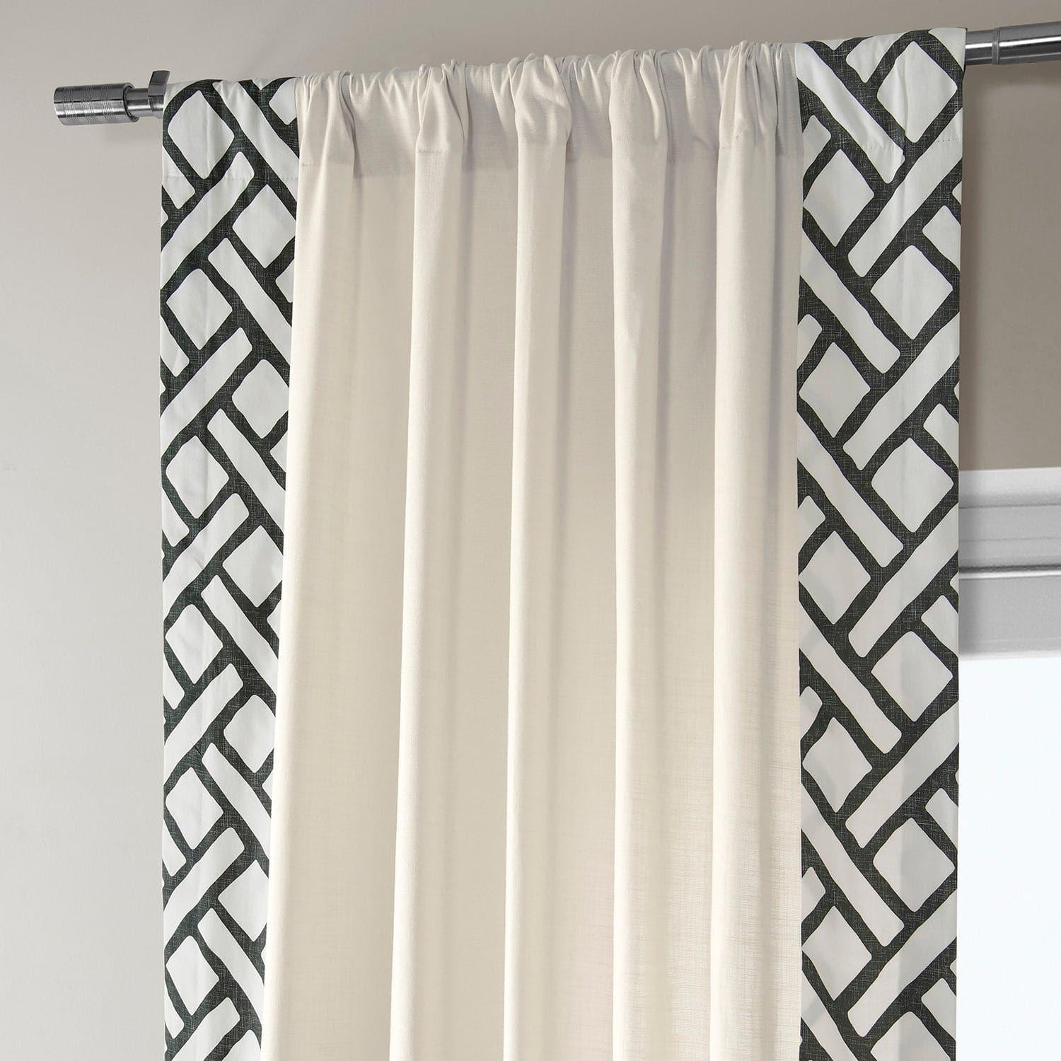 Garden Path Black Bordered Cotton Curtain - HalfPriceDrapes.com
