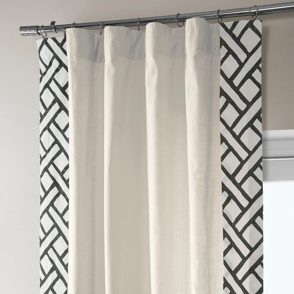 Garden Path Black Bordered Cotton Curtain - HalfPriceDrapes.com