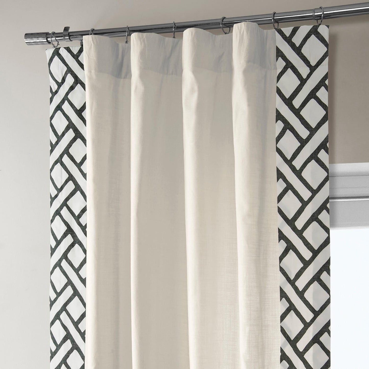 Garden Path Black Bordered Cotton Curtain - HalfPriceDrapes.com