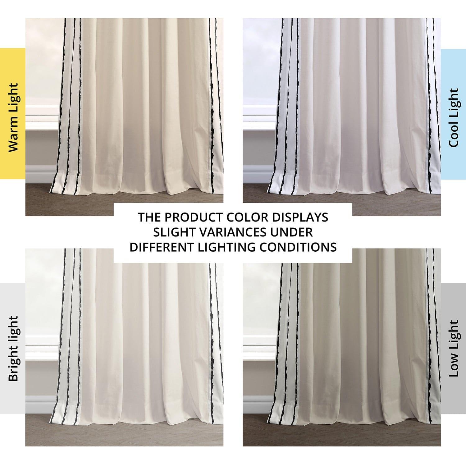 Sharkskin Black Striped Bordered Cotton Curtain - HalfPriceDrapes.com