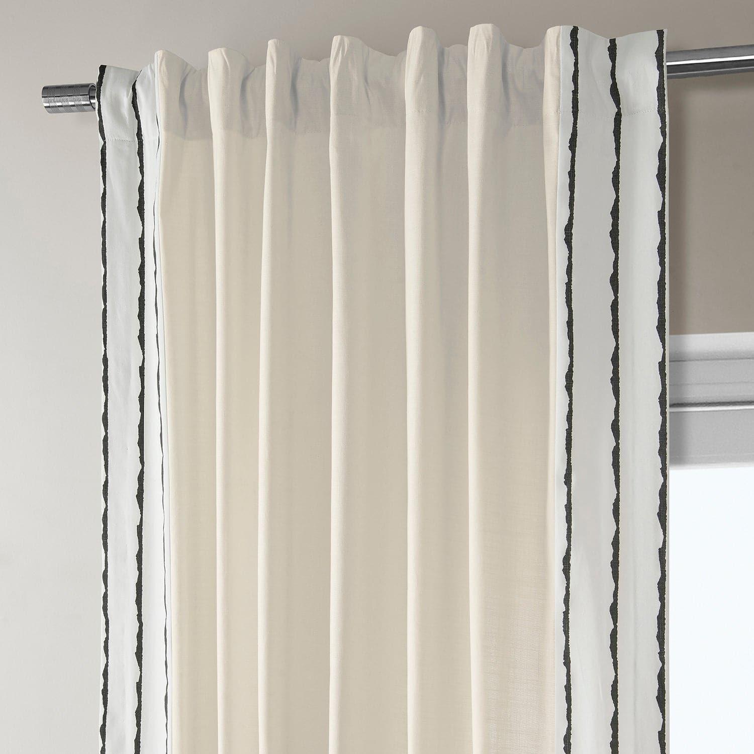 Sharkskin Black Striped Bordered Cotton Curtain - HalfPriceDrapes.com