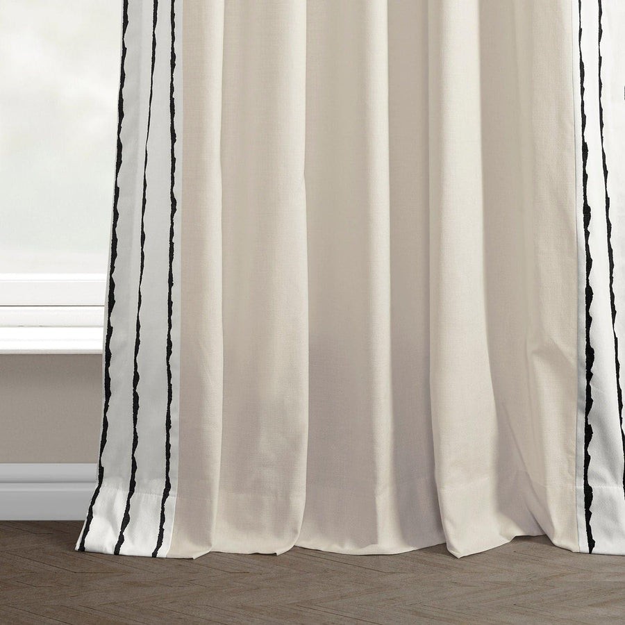 Sharkskin Black Striped Bordered Cotton Curtain - HalfPriceDrapes.com