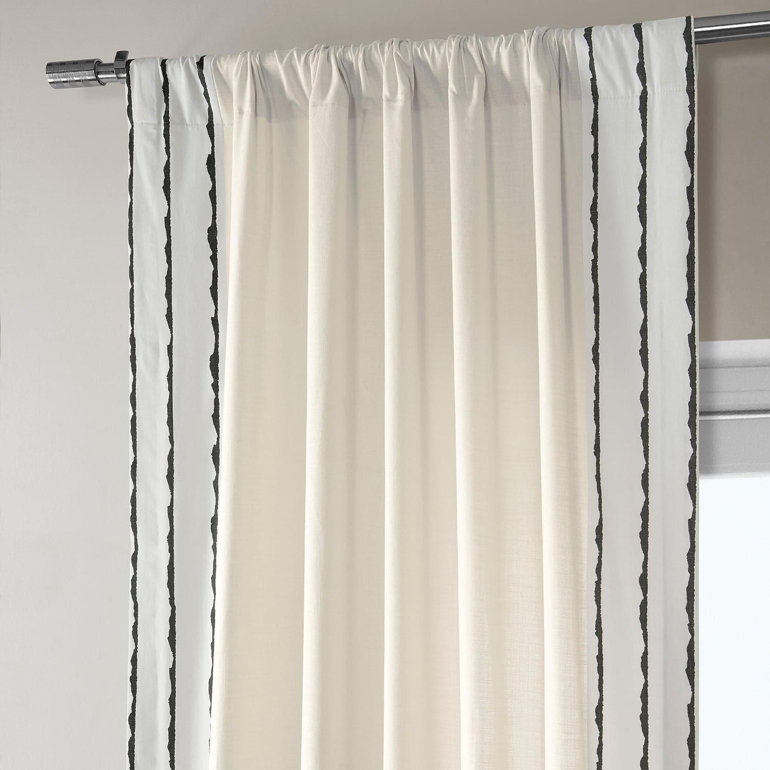 Sharkskin Black Striped Bordered Cotton Curtain - HalfPriceDrapes.com