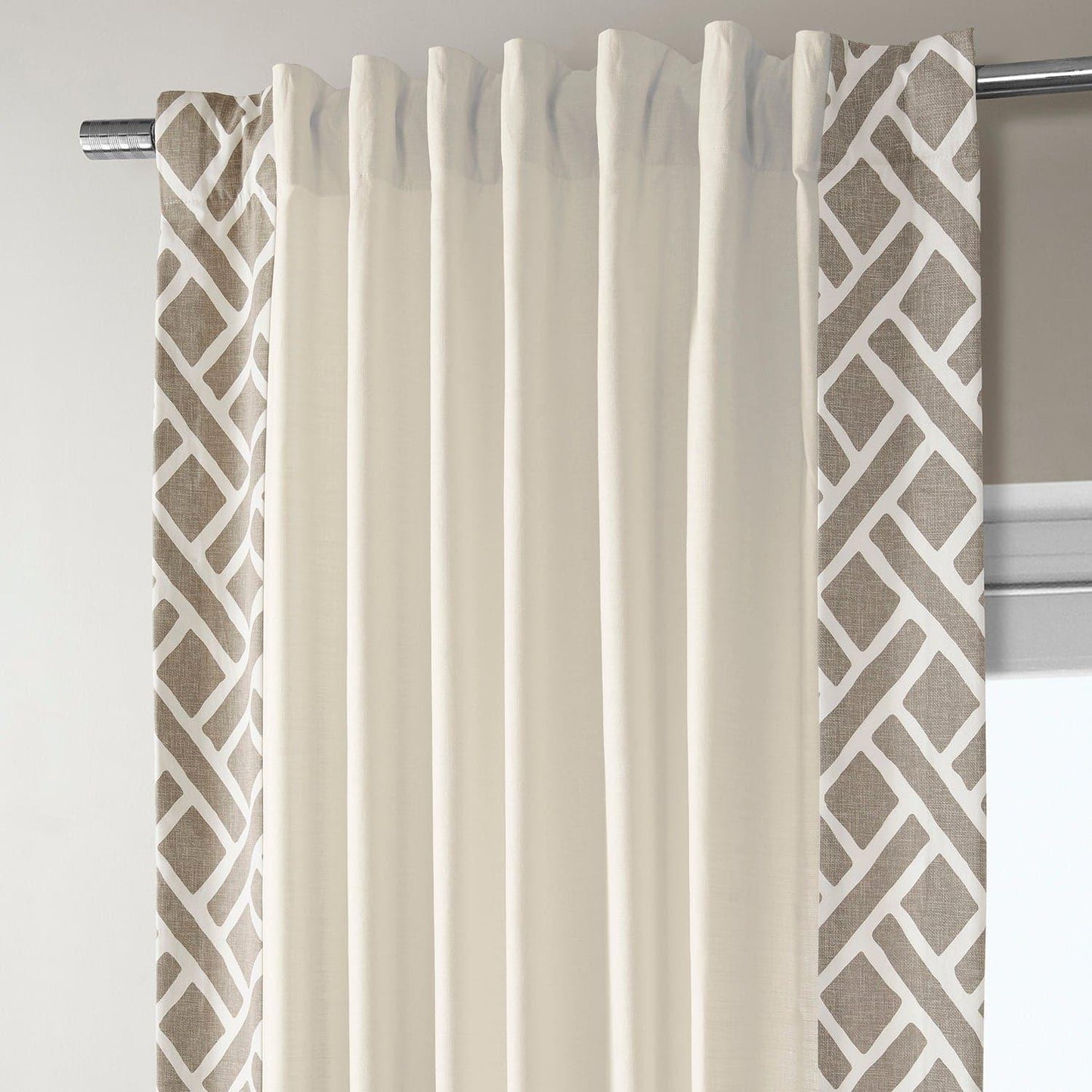 Martinique Taupe Bordered Cotton Curtain - HalfPriceDrapes.com